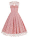 This 1950s Flocked Heart Mesh Patchwork Dress wraps her in 1950s elegance, one twirl at a time