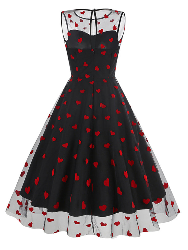 1950s Flocked Heart Mesh Patchwork Dress: where 1950s romance meets her modern spirit