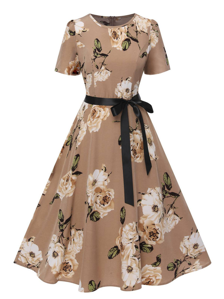 1950s Floral Bow Short Sleeve Swing Dress, vintage dress, retro fashion, rockabilly, pin-up fashion - perfect for women who love vintage and retro fashion