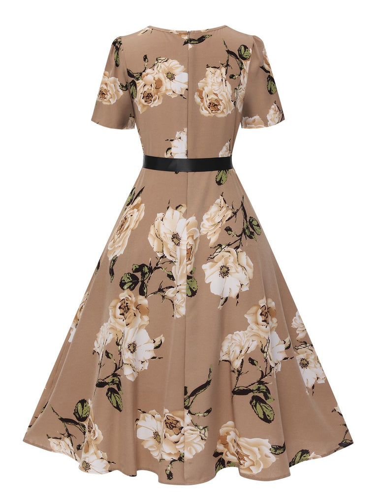 1950s Floral Bow Short Sleeve Swing Dress, vintage dress, retro fashion, rockabilly, pin-up fashion - perfect for women who love vintage and retro fashion