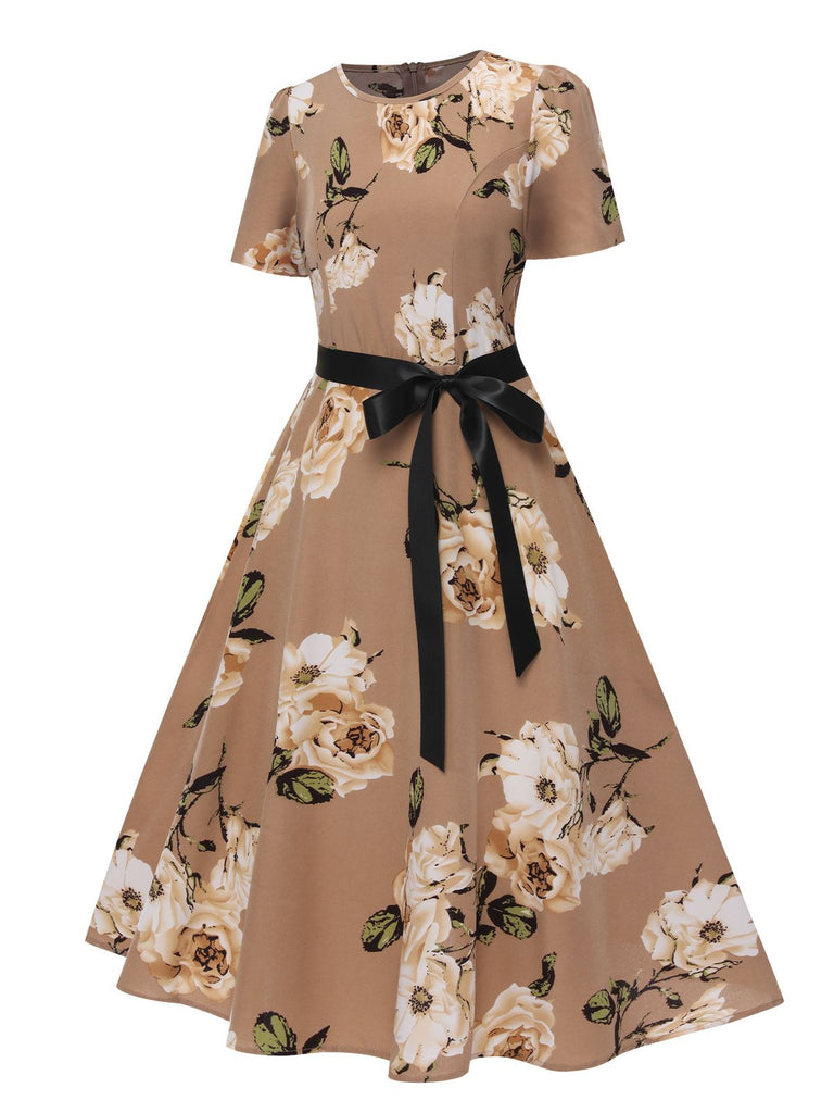 1950s Floral Bow Short Sleeve Swing Dress, vintage dress, retro fashion, rockabilly, pin-up fashion - perfect for women who love vintage and retro fashion