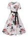 1950s Floral Bow Short Sleeve Swing Dress, vintage dress, retro fashion, rockabilly, pin-up fashion - perfect for women who love vintage and retro fashion