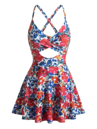 Red 1950s Color Block Skirted One Piece Swimsuit, vintage skirt, retro style - perfect for women who love vintage and retro fashion