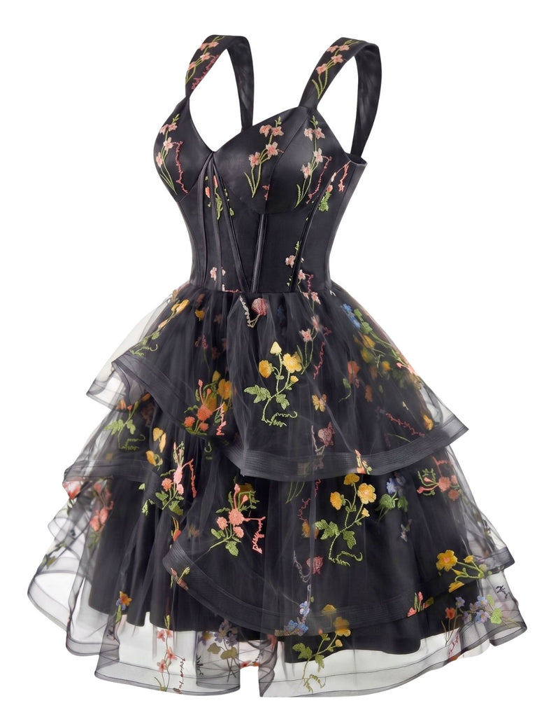 Blue 1930s Floral Mesh Classic Dress 2