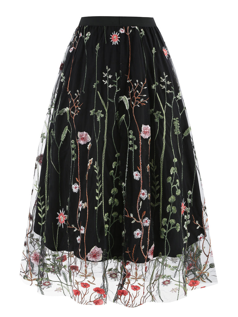 1950s Floral Embroidered Mesh Skirt — vintage elegance for the modern woman
