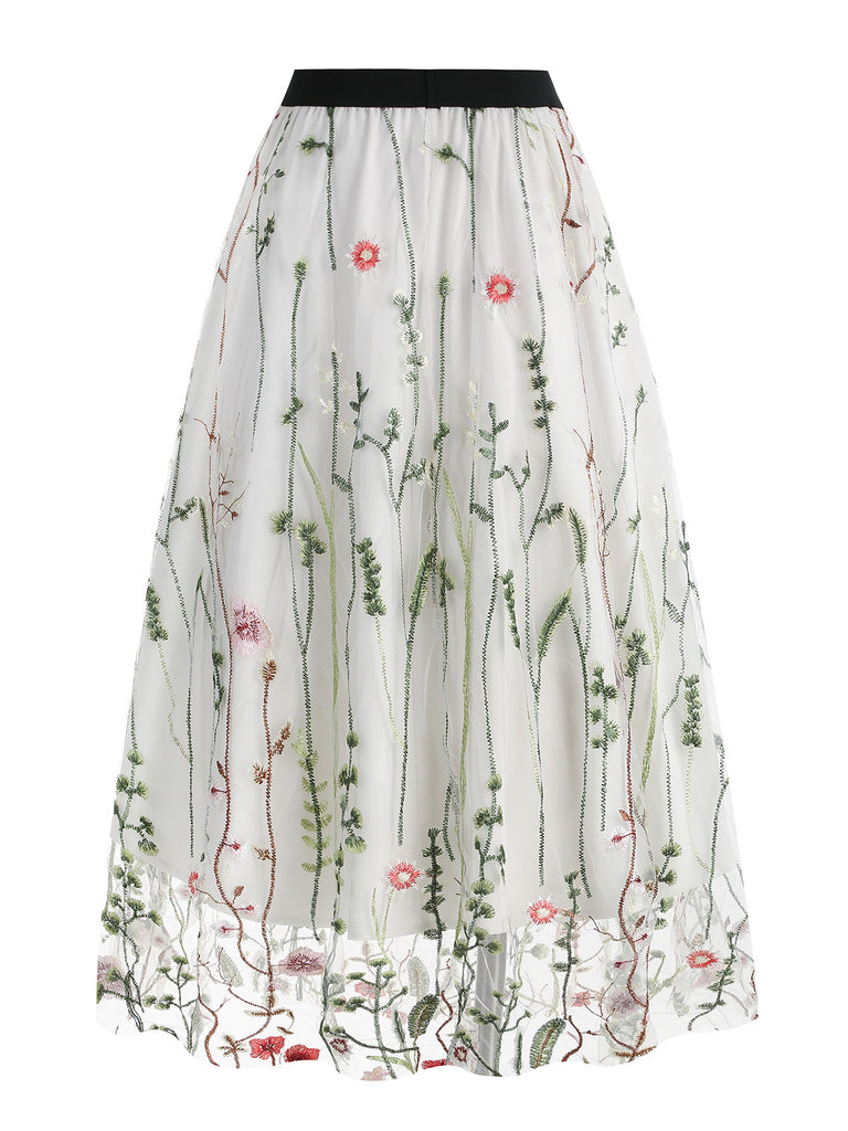 1950s Floral Embroidered Mesh Skirt — vintage elegance for the modern woman