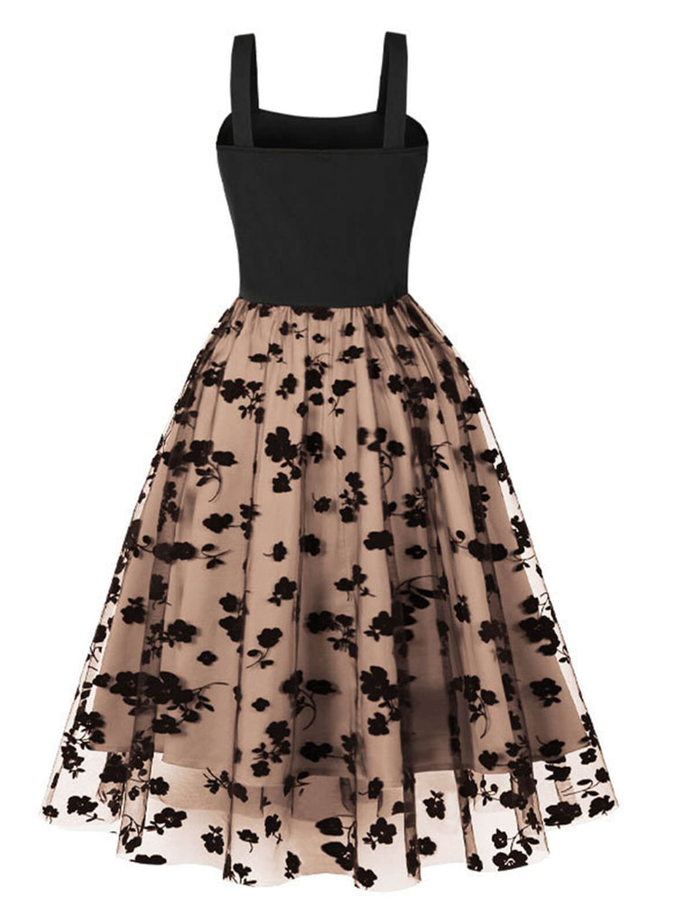1950s Floral Flocked Mesh Swing Dress: where 1950s romance meets her modern spirit