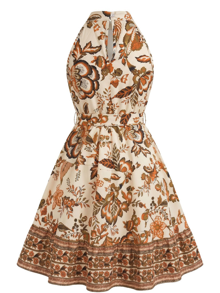 1950s Floral Halter Belted Dress 3