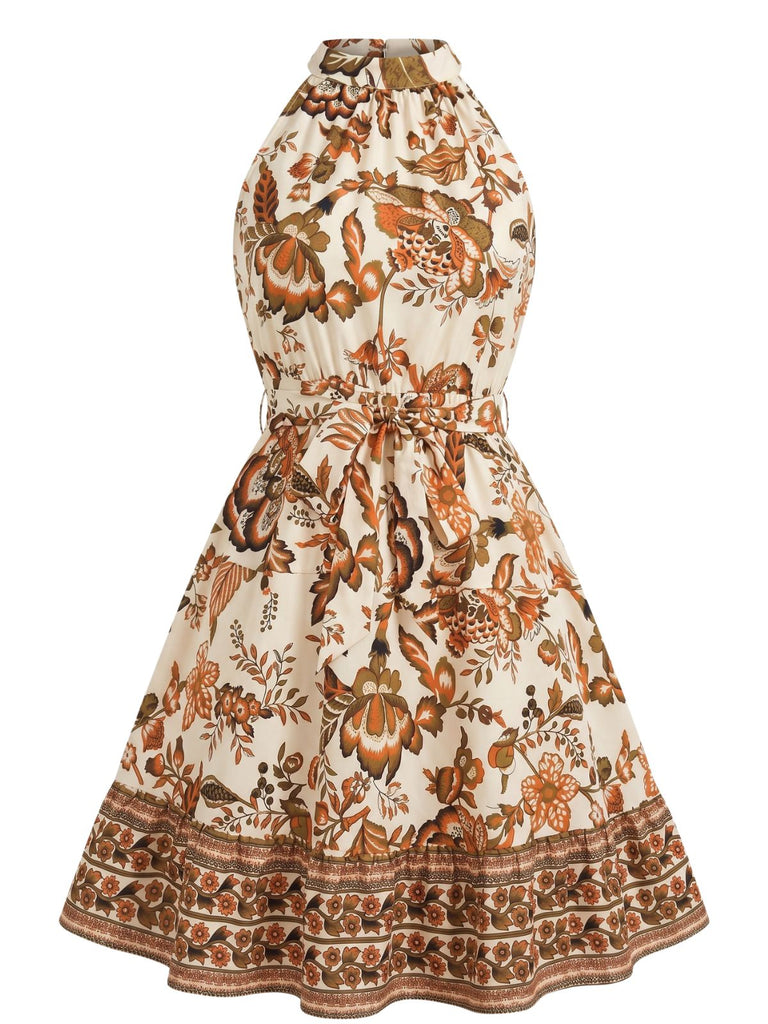 1950s Floral Halter Belted Dress 4