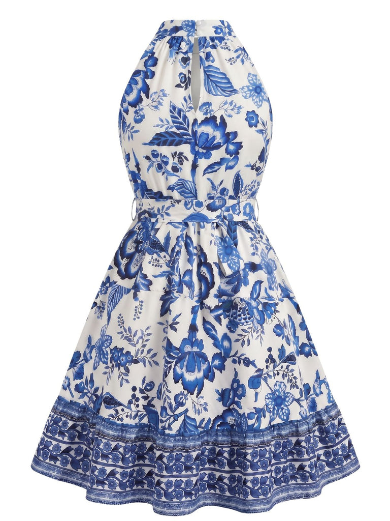1950s Floral Halter Belted Dress 2