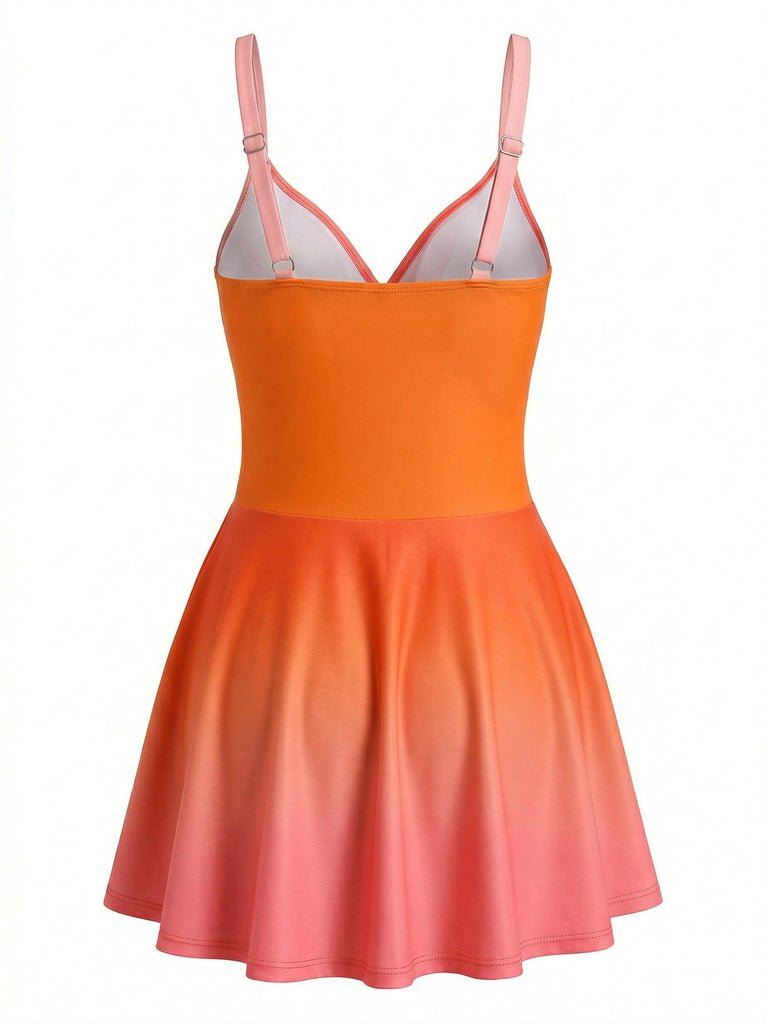 1940s Mirrored Ombre Front Twist One-Piece Swim Dress - vintage dress, retro fashion for vintage lovers