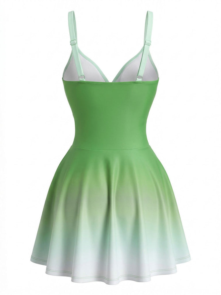1940s Mirrored Ombre Front Twist One-Piece Swim Dress - vintage dress, retro fashion for vintage lovers