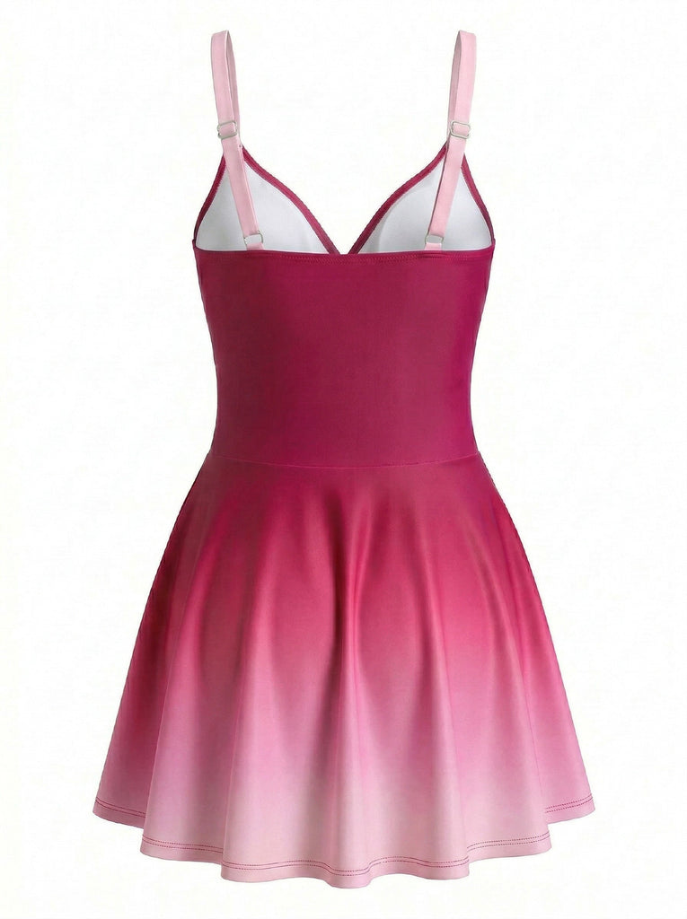 1940s Mirrored Ombre Front Twist One-Piece Swim Dress, vintage dress, retro fashion, women, elegant