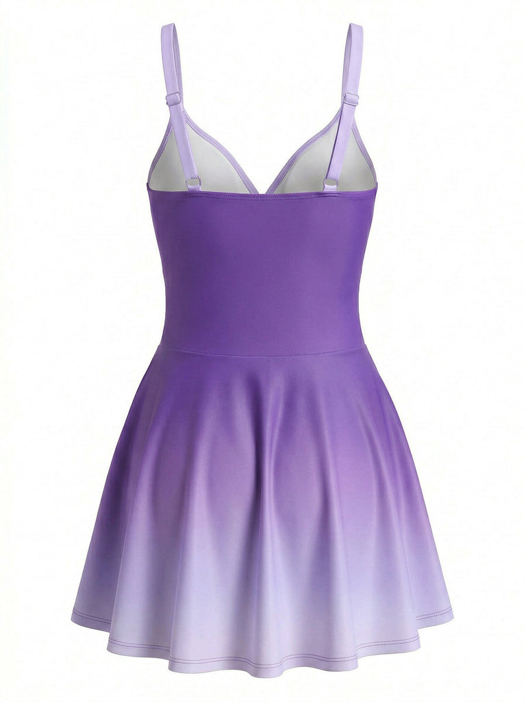 1940s Mirrored Ombre Front Twist One-Piece Swim Dress, vintage dress, retro fashion, women, elegant