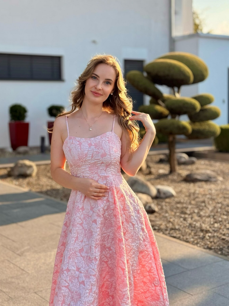 1950s Floral Jacquard Textured Spaghetti Strap Midi Dress, vintage dress, retro fashion, rockabilly, pin-up fashion - vintage inspired fashion