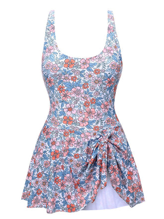 She's wearing 1950s Floral Knot Wide Strap Skirt Swimsuit and the whole beach remembers the 1950s