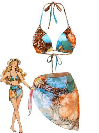 1950s Floral Leopard Halter Bikini Set & Cover-Up - vintage fashion, retro style