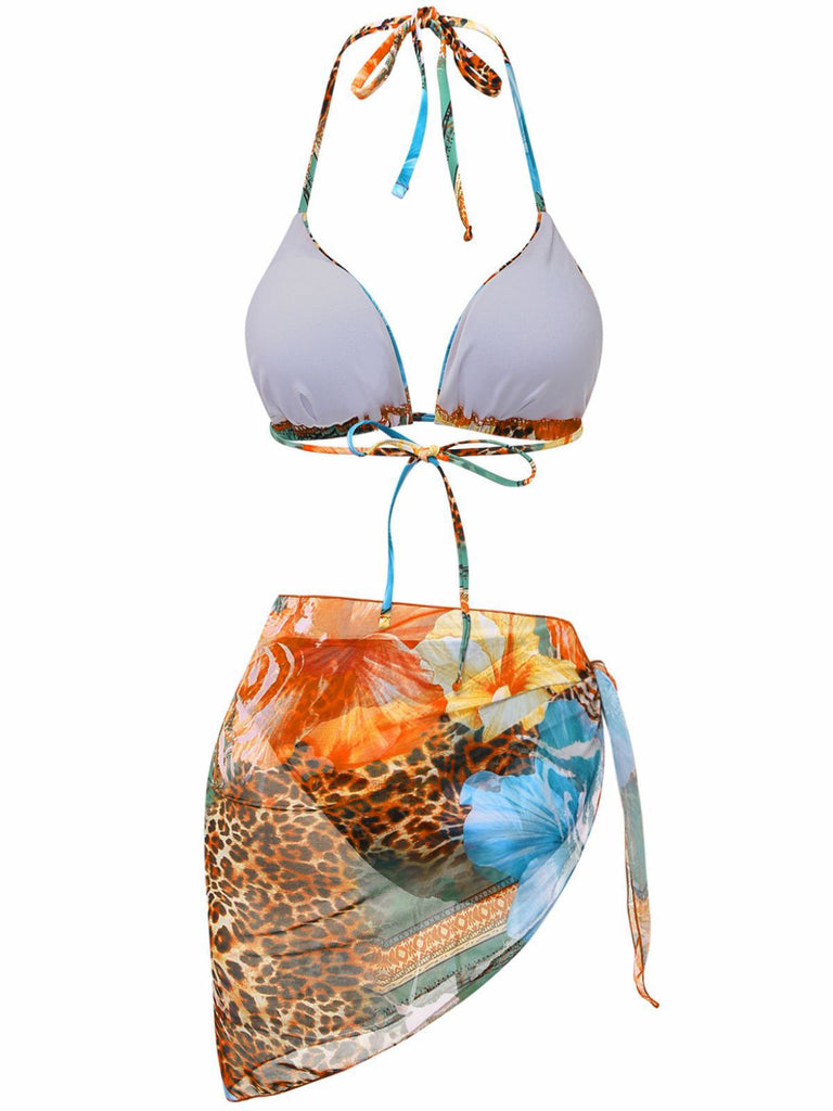 1950s Floral Leopard Halter Bikini Set & Cover-Up - vintage fashion, retro style