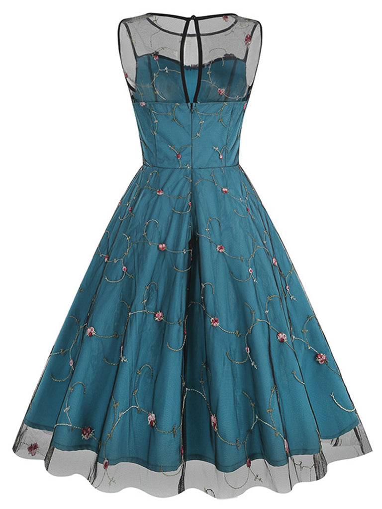 1950s Floral Mesh Swing Dress, vintage dress, retro fashion, rockabilly, pin-up fashion - perfect for women who love vintage and retro fashion