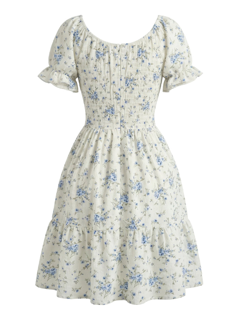 1950s Floral Square Neck Ruffle Dress 2