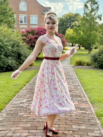 1950s Floral Sweetheart Neck Bow Dress, vintage dress, retro fashion, rockabilly, pin-up fashion - vintage inspired fashion