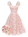 Pink 1950s Floral Chiffon Bow Dress