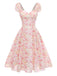 Pink 1950s Floral Chiffon Bow Dress 2