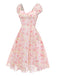 Pink 1950s Floral Chiffon Bow Dress 4