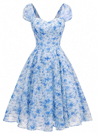 Pink 1950s Floral Sweetheart Neck Bow Dress, vintage dress, retro fashion, rockabilly, pin-up fashion - perfect for women who love vintage and retro fashion