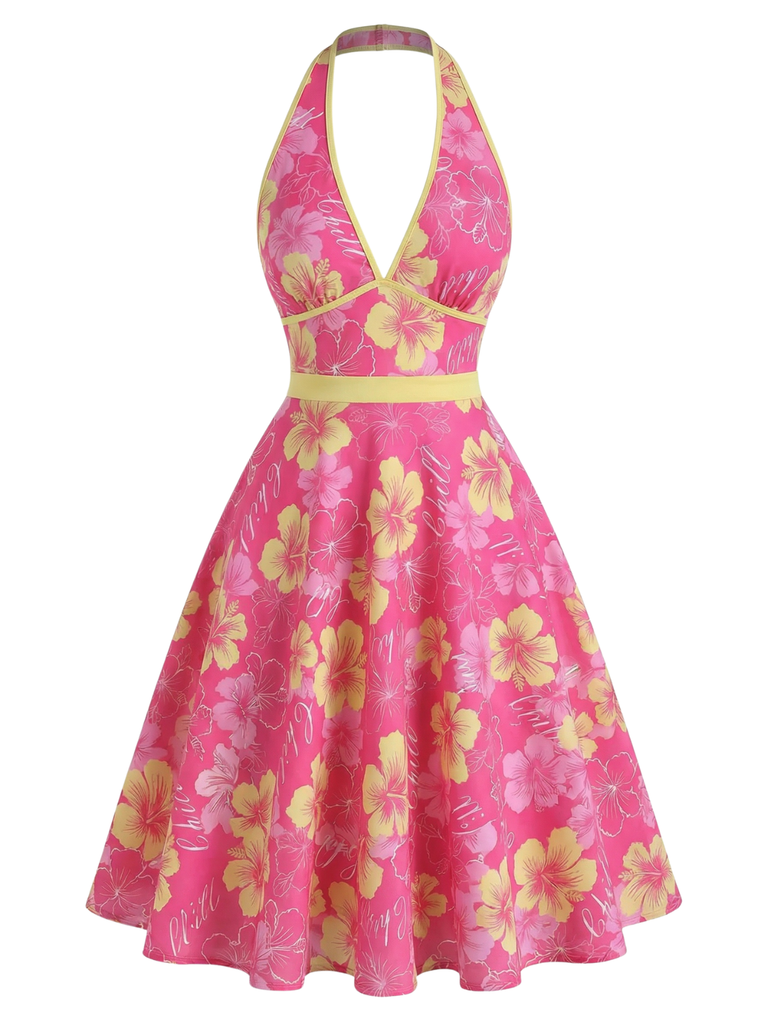 1950s Floral V-Neck Dress - vintage dress, retro fashion, rockabilly