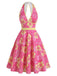 Pink 1950s Floral V-Neck Dress, vintage dress, retro fashion, rockabilly, pin-up fashion - perfect for women who love vintage and retro fashion