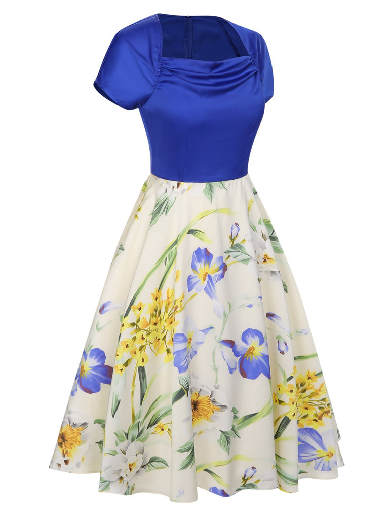 1950s Flowers Cowl Neck Patchwork Dress, vintage dress, retro fashion, rockabilly, pin-up fashion - perfect for women who love vintage and retro fashion