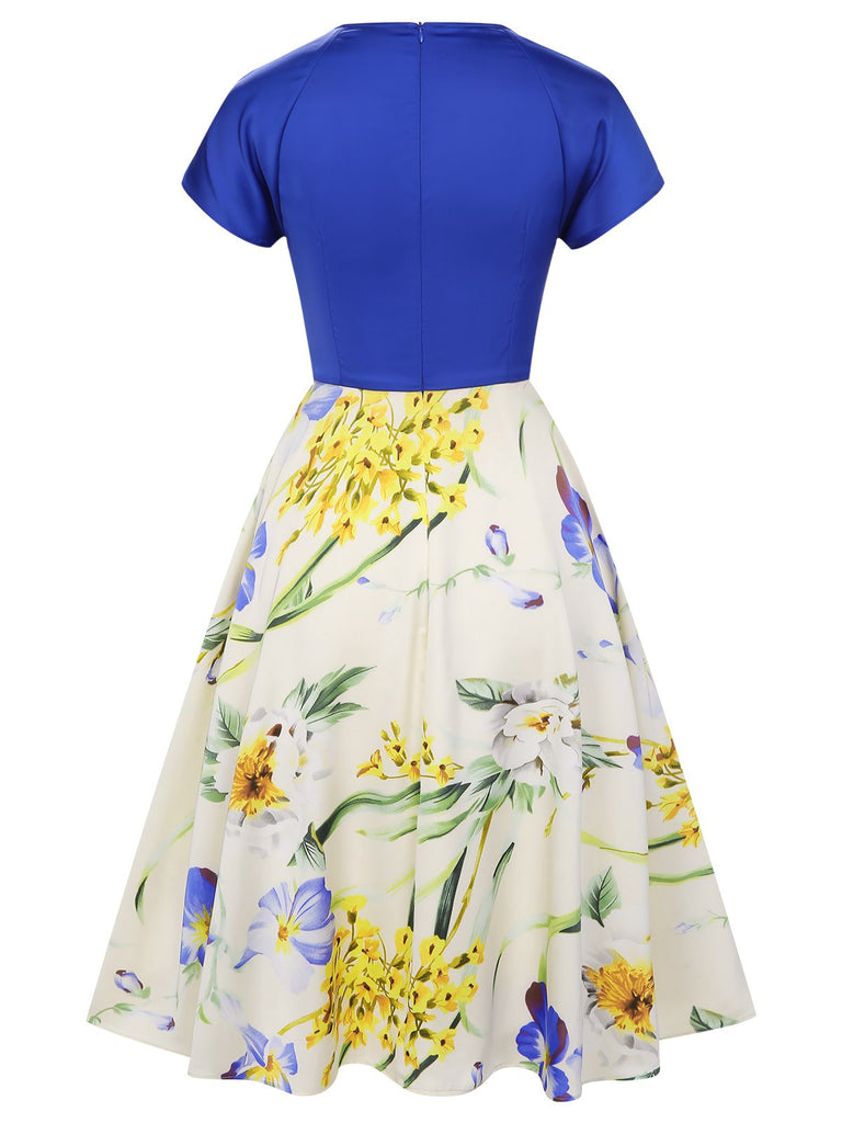 1950s Flowers Cowl Neck Patchwork Dress, vintage dress, retro fashion, rockabilly, pin-up fashion - perfect for women who love vintage and retro fashion