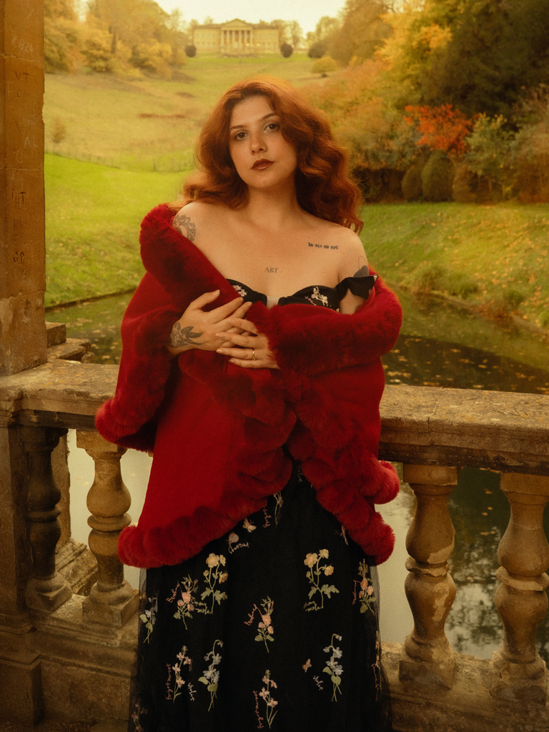 1950s Fur Collar Double Layer Cape Shawl - vintage fashion, retro style