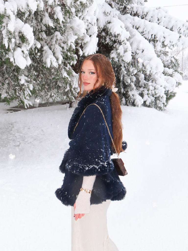 1950s Fur Collar Double Layer Cape Shawl - vintage fashion, retro style