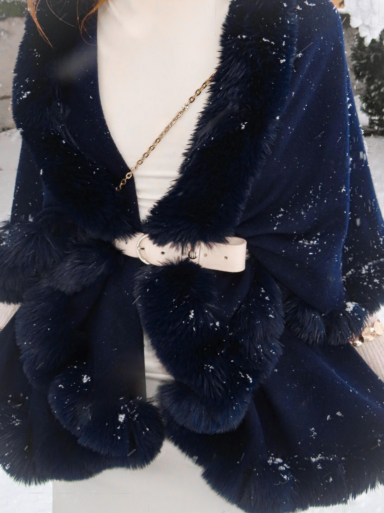 1950s Fur Collar Double Layer Cape Shawl - vintage fashion, retro style