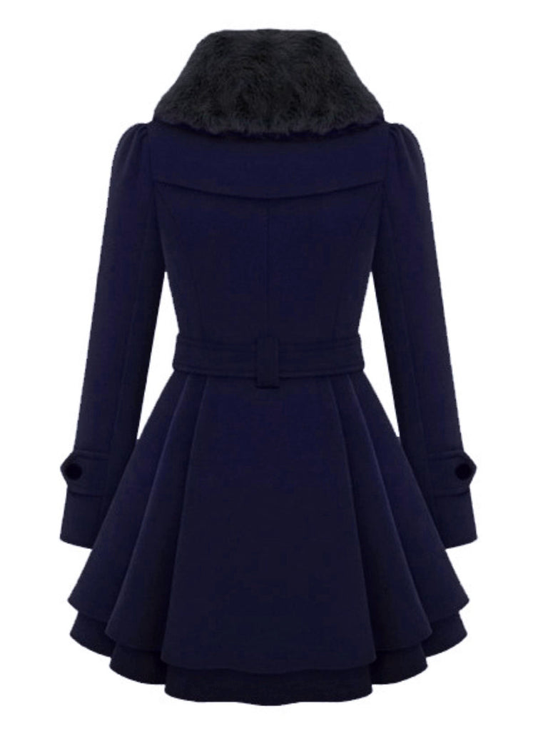 1950s Fur Collar Waisted Winter Coat - vintage fashion, retro style