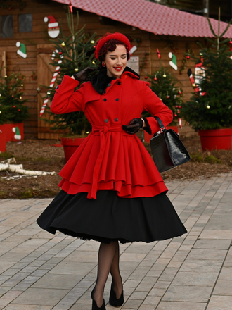 She throws on this 1950s Fur Collar Waisted Winter Coat and the city feels like 1950s Paris