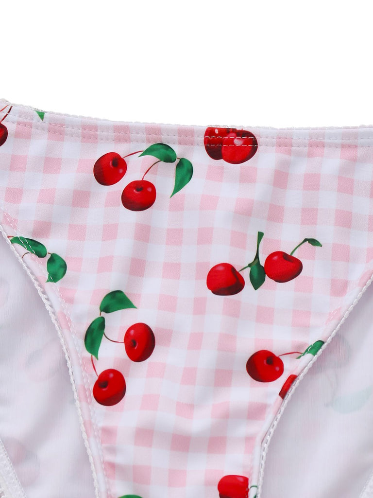 1950s Gingham Cherry Print Halter Tankini Set - vintage fashion, retro style