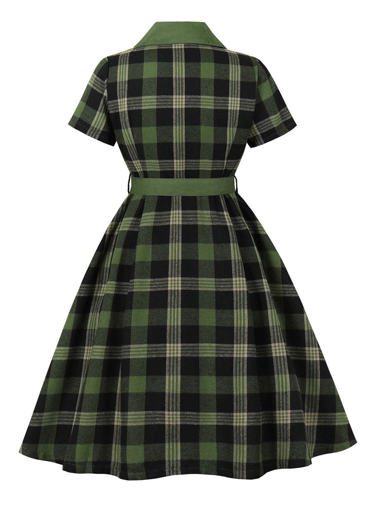 1950s Gingham Plaid Button Lapel Belted Dress - vintage dress, retro fashion, rockabilly