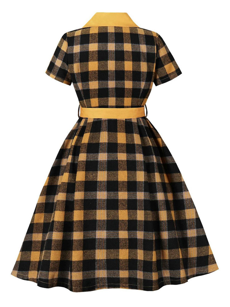 1950s Gingham Plaid Button Lapel Belted Dress - vintage dress, retro fashion, rockabilly