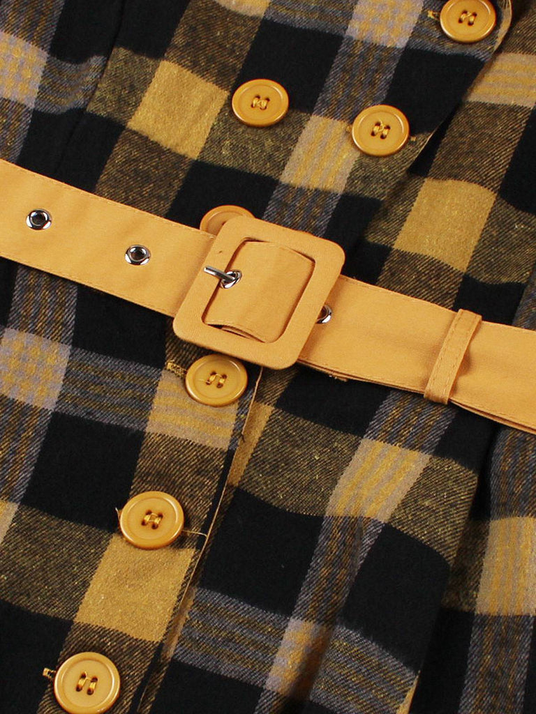 1950s Gingham Plaid Button Lapel Belted Dress - vintage dress, retro fashion, rockabilly