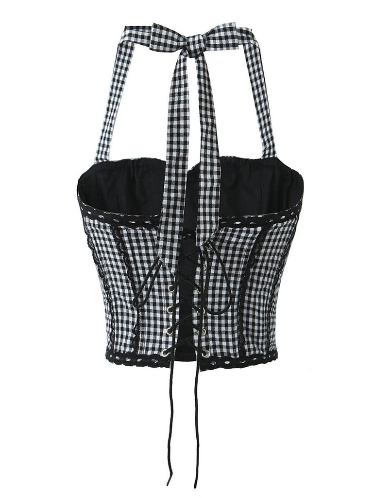 1950s Gingham Plaid Lace-Up Halter Crop Camisole: a 1950s classic that whispers rather than shouts