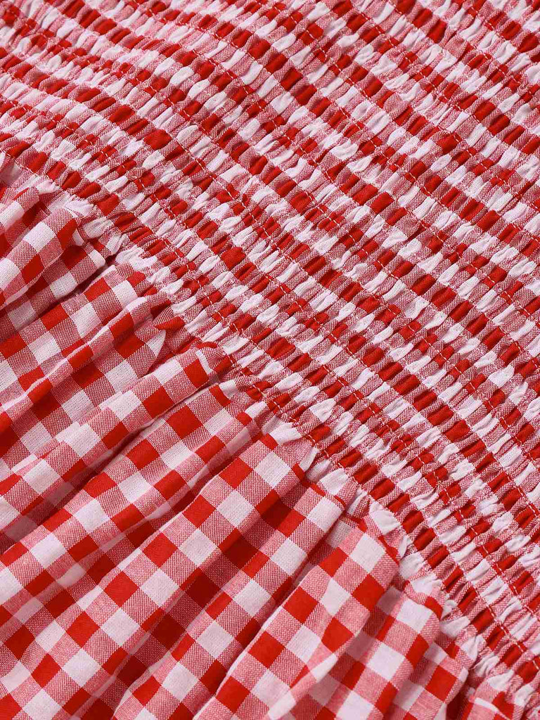 1950s Gingham Plaid Smocked Strap Jumpsuit - vintage jumpsuit, retro fashion