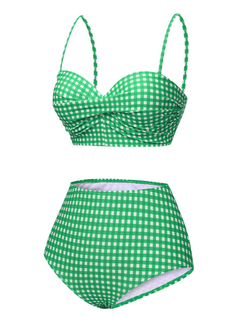1950s Gingham Plaid Suspender Swimsuit, vintage swimsuit, pin-up swimwear - perfect for women who love vintage and retro fashion