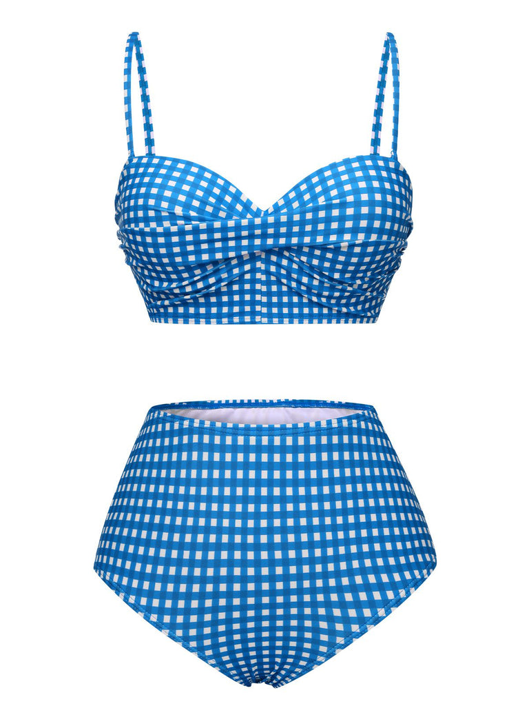 1950s Gingham Plaid Suspender Swimsuit, vintage swimsuit, pin-up swimwear - perfect for women who love vintage and retro fashion