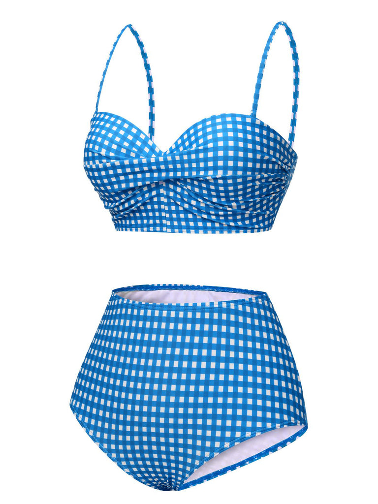 1950s Gingham Plaid Suspender Swimsuit, vintage swimsuit, pin-up swimwear - perfect for women who love vintage and retro fashion