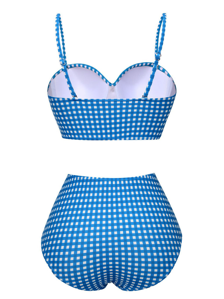 1950s Gingham Plaid Suspender Swimsuit, vintage swimsuit, pin-up swimwear - perfect for women who love vintage and retro fashion