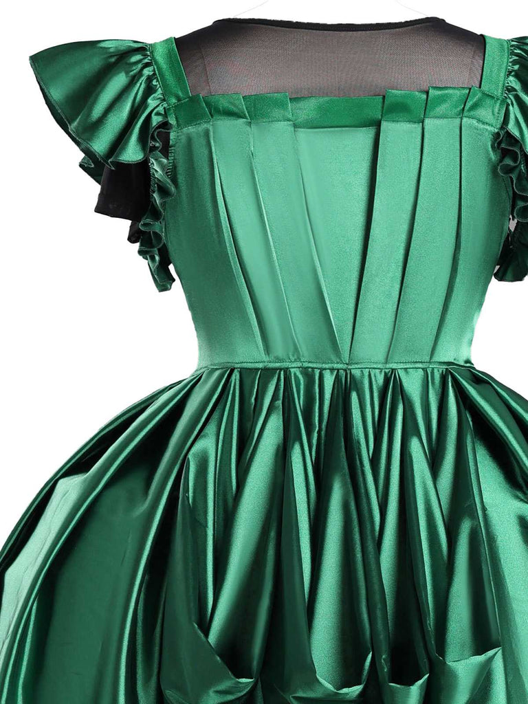 Green 1950s Wednesday Addams Inspired Satin Costume Set - vintage fashion, retro style, elegant red