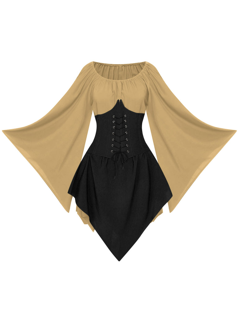 She slips into this 1950s Halloween Bat Sleeves Patchwork Dress and suddenly it's a 1950s daydream